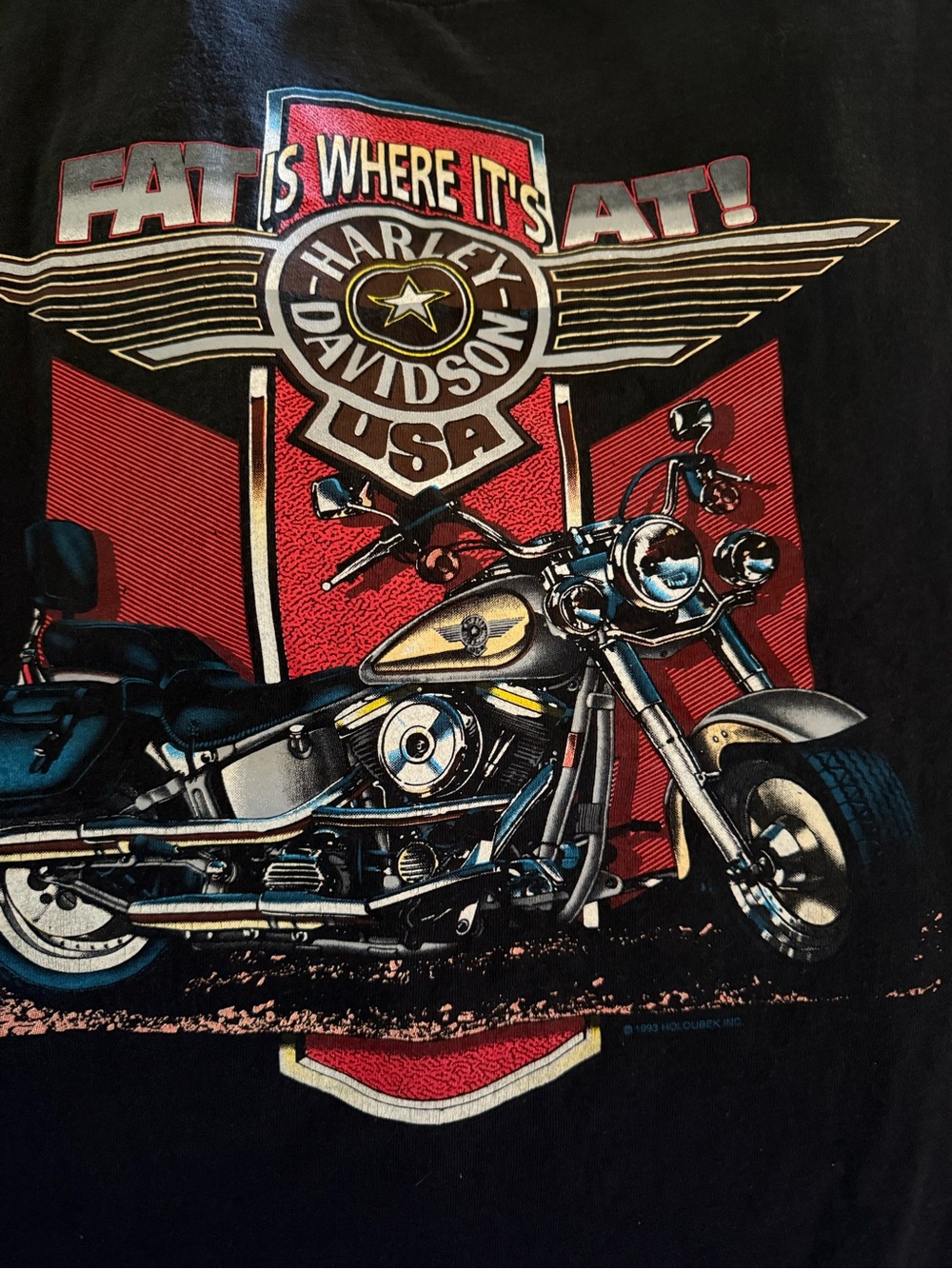 Harley-Davidson Black Graphic Tee - Red & Silver Motorcycle Design